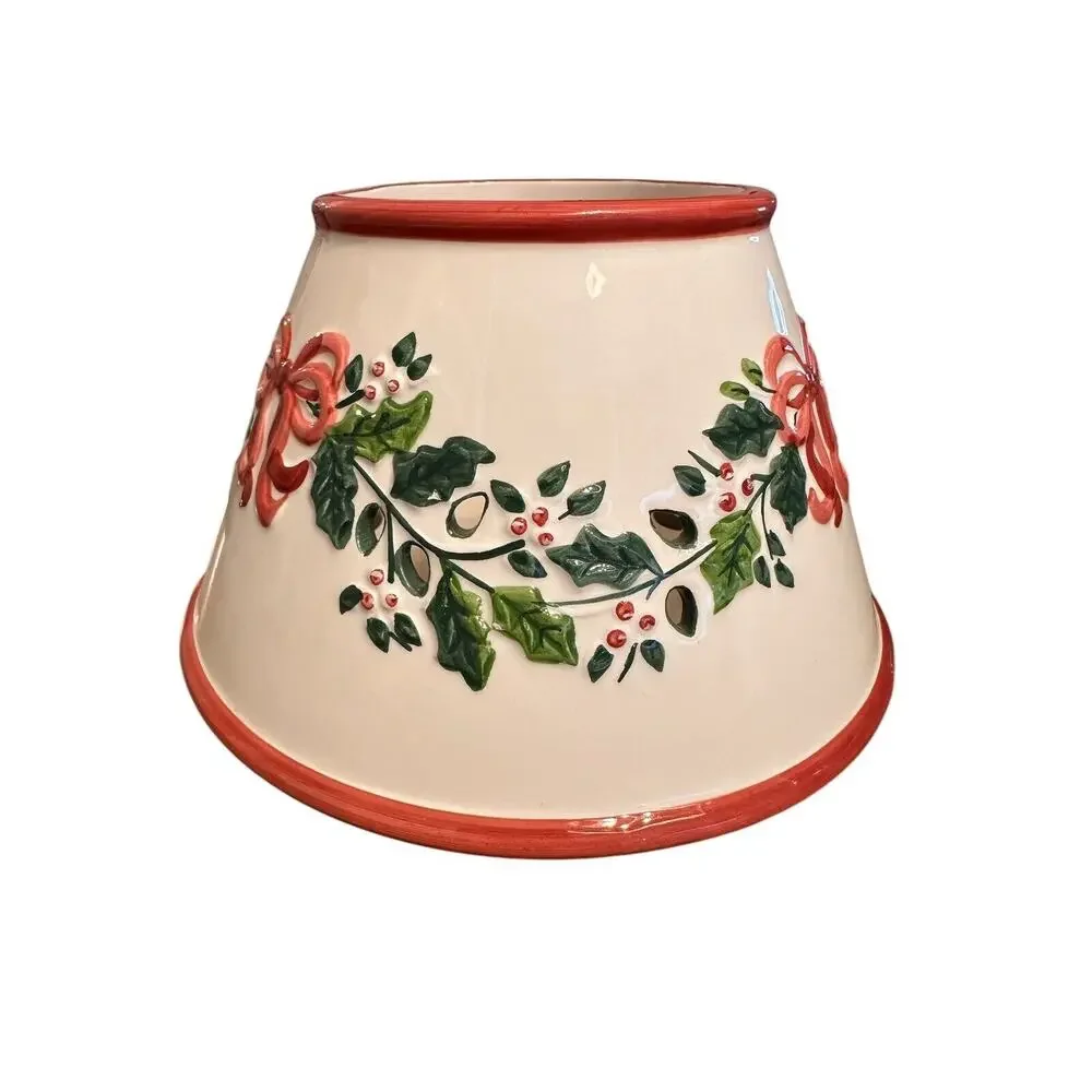 Vintage NEW Ceramic Candle Lamp Shade Holy And Bows Ribbons Mauve Pink Ceramic